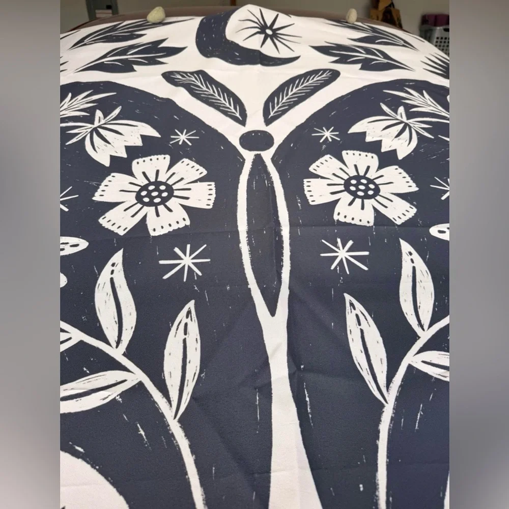 Black and White Botanical & Butterfly Print Shower Curtain